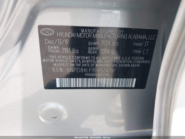 5NPD84LF9LH574797 Hyundai mpi nu