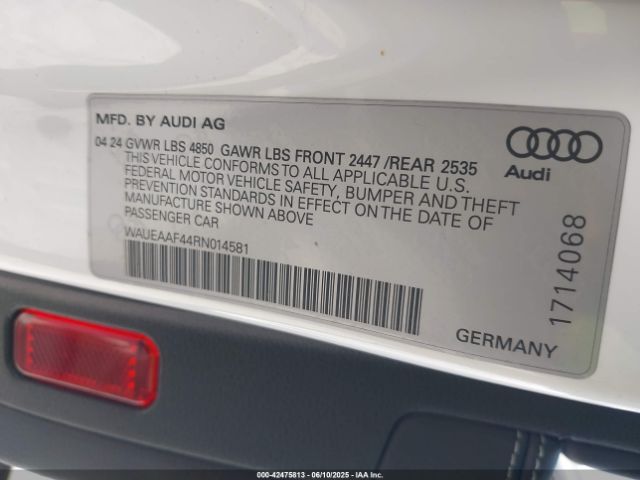 WAUEAAF44RN014581 Audi A4 Premium Plus 45 Tfsi S Line Quattro S Tronic