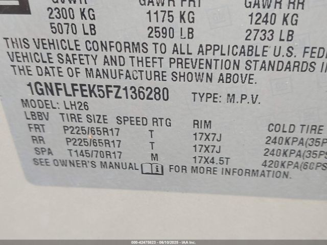 1GNFLFEK5FZ136280 Chevrolet EQUINOX 1LT