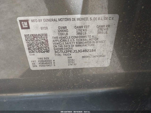 3GTU2PEJ1JG492184 GMC l86 - sidi: spark ignited direct injection, vvt: variable valve timing, afm, e85 max, alum