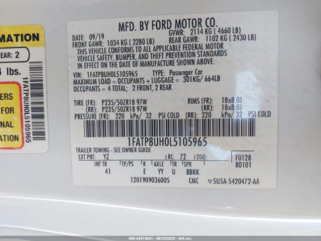 2020 FORD MUSTANG 1FATP8UH0L5105965 Photo 8