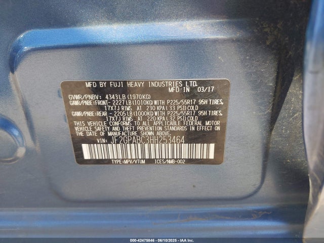 Subaru naturally aspirated 2017 JF2GPABC3HH253464 Image 9