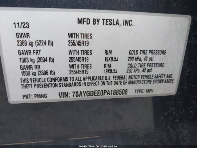 2023 TESLA MODEL Y 7SAYGDEE0PA188508 Photo 8