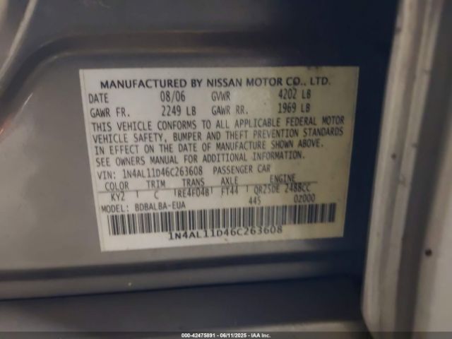 2006 NISSAN ALTIMA 1N4AL11D46C263608 Photo 8