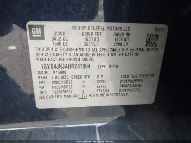 2017 CADILLAC ESCALADE ESV 1GYS4JKJ4HR247094 Photo 8