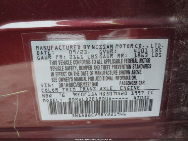 3N1AB8CV9RY221946 Nissan Sentra