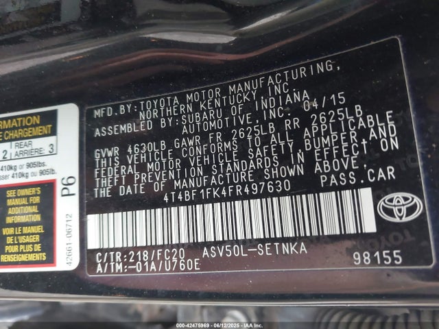 Toyota CAMRY LE 2015 4T4BF1FK4FR497630 Image 9