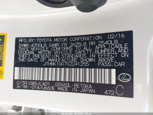 JTHBK1GG7G2241255 Lexus 2gr-fe