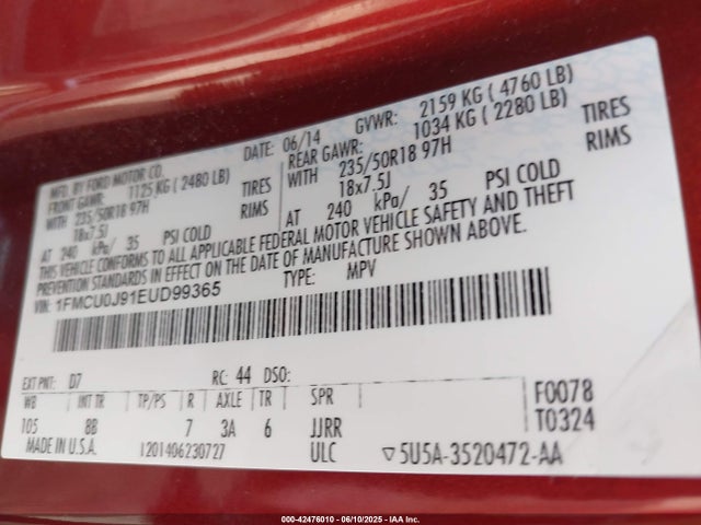 Ford 2014 2014 1FMCU0J91EUD99365 Image 9