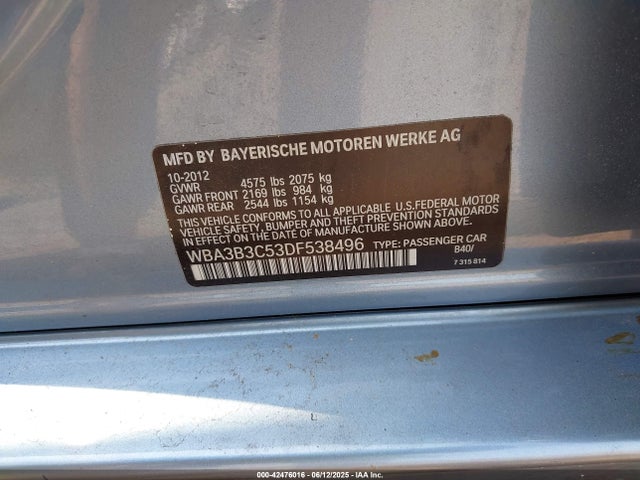 2013 BMW 3 SERIES WBA3B3C53DF538496 Photo 8
