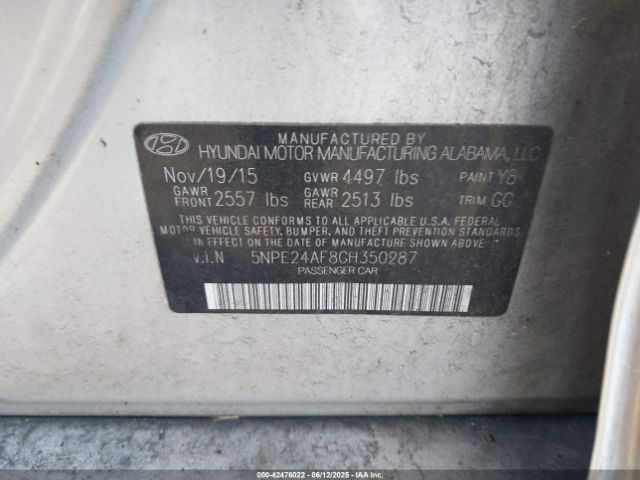 5NPE24AF8GH350287 Hyundai SONATA SE