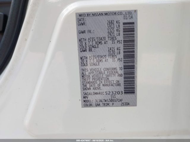 5N1AL0MN4EC523203 Infiniti QX60