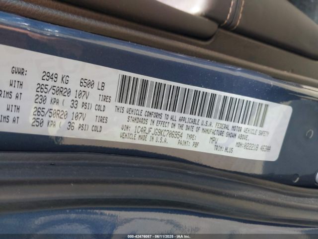 2019 JEEP GRAND CHEROKEE 1C4RJFJG9KC706954 Photo 8