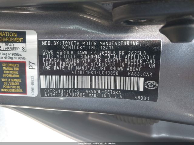 4T1BF1FK1FU013858 Toyota 2ar-fe