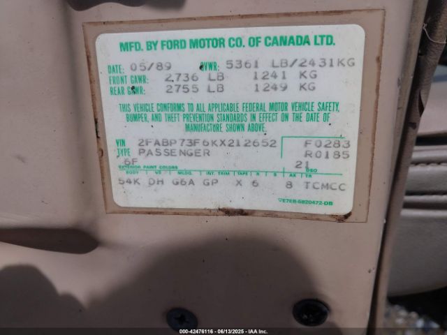 1989 FORD CROWN VICTORIA 2FABP73F6KX212652 Photo 8