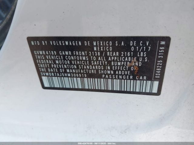 3VWDB7AJ5HM306919 Volkswagen Jetta 1.4t Se