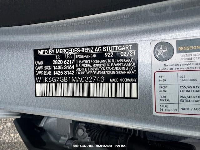 W1K6G7GB1MA032743 Mercedes-Benz S 580 4matic