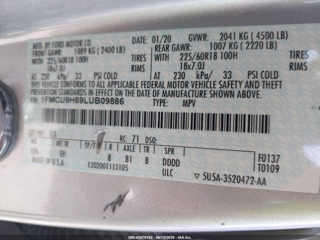 2020 FORD ESCAPE 1FMCU9H69LUB09886 Photo 8