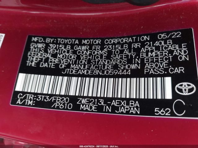 2022 TOYOTA COROLLA JTDEAMDE8NJ059444 Photo 8