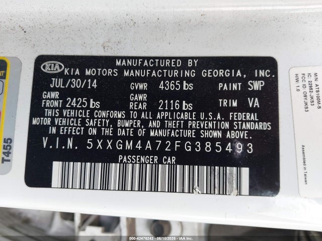 5XXGM4A72FG385493 KIA dohc gdi theta ii