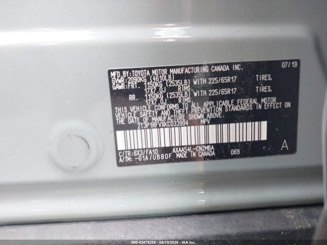 2019 TOYOTA RAV4 2T3P1RFVXKC033994 Photo 8