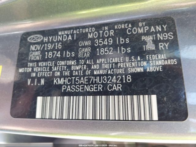 KMHCT5AE7HU324218 Hyundai Accent
