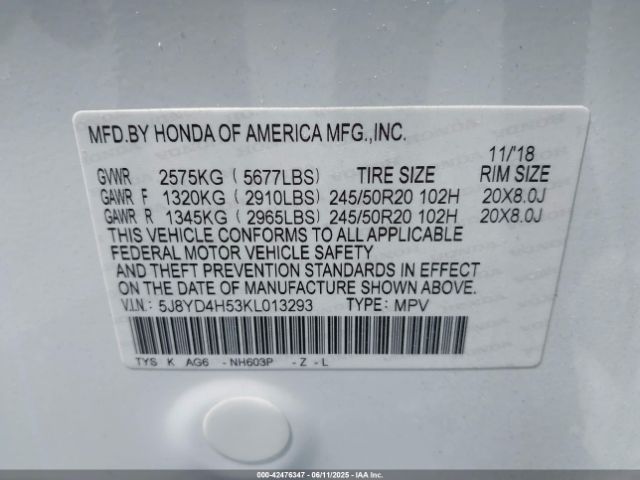 2019 ACURA MDX 5J8YD4H53KL013293 Photo 8