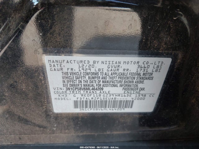 3N1CP5BV6ML464209 Nissan 2021