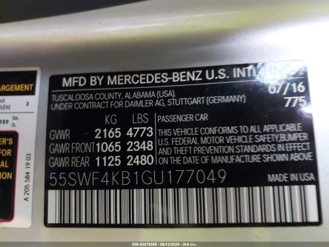 55SWF4KB1GU177049 Mercedes-Benz 2016