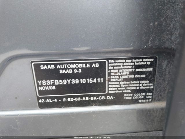 2009 SAAB 9-3 YS3FB59Y391015411 Photo 8