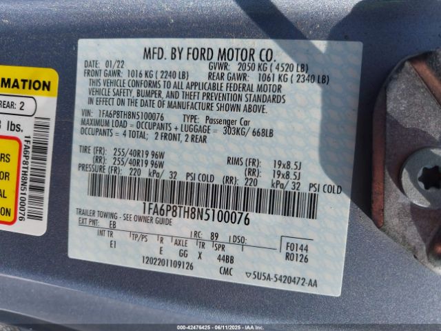 2022 FORD MUSTANG 1FA6P8TH8N5100076 Photo 8