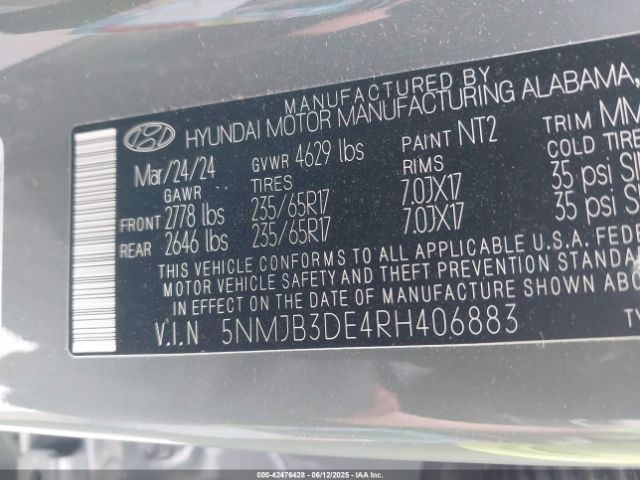 5NMJB3DE4RH406883 Hyundai gdi theta iii
