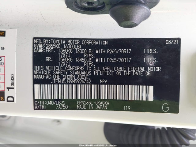 JTENU5JR9M5926342 Toyota 1gr-fe