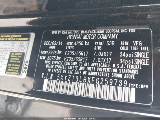 5XYZT3LBXFG259739 Hyundai dohc gdi theta ii