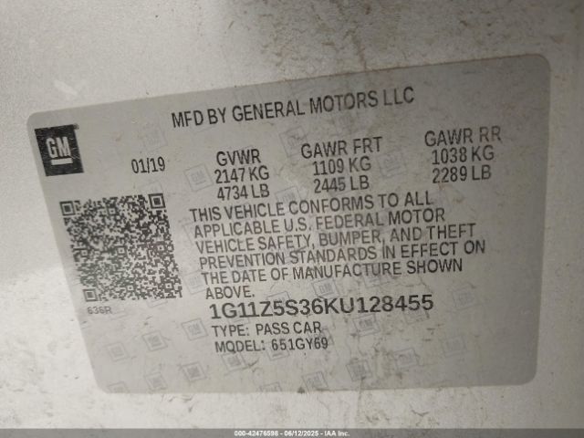 1G11Z5S36KU128455 Chevrolet lfx - spark ignited direct injection, vvt, e85 max, alum