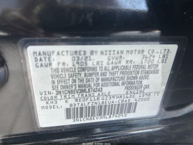 3N1CN8EV3ML874243 Nissan Versa Sv Xtronic Cvt