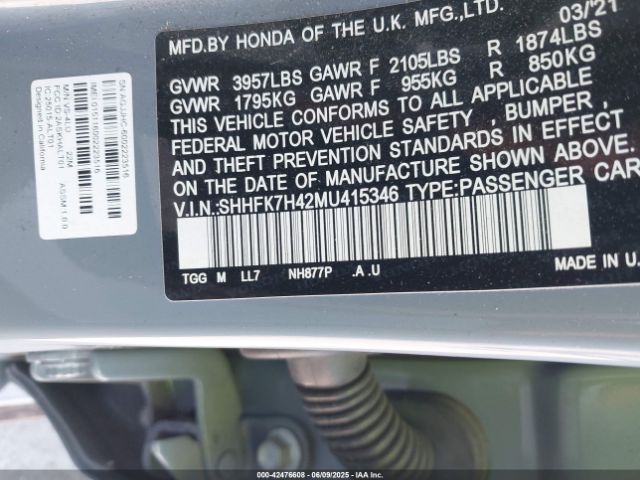 2021 HONDA CIVIC SHHFK7H42MU415346 Photo 8