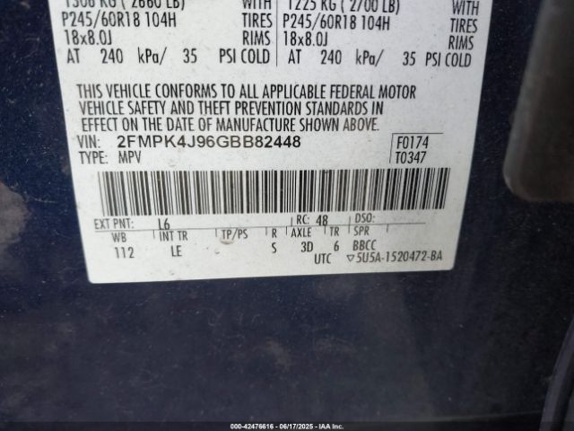 2FMPK4J96GBB82448 Ford Edge
