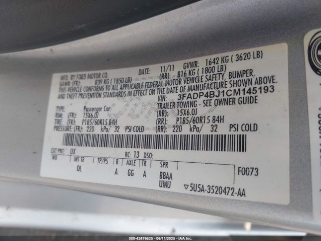 2012 FORD FIESTA 3FADP4BJ1CM145193 Photo 8