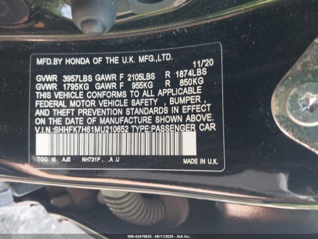 2021 HONDA CIVIC SHHFK7H61MU210652 Photo 8