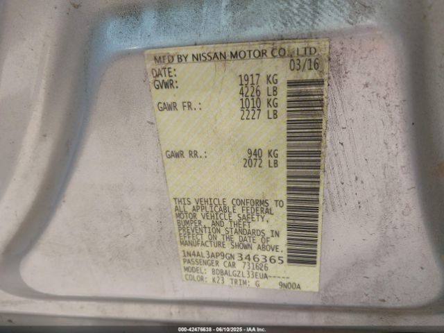 1N4AL3AP9GN346365 Nissan Altima
