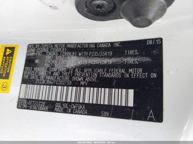 2015 LEXUS RX 350 2T2ZK1BA7FC202759 Photo 8