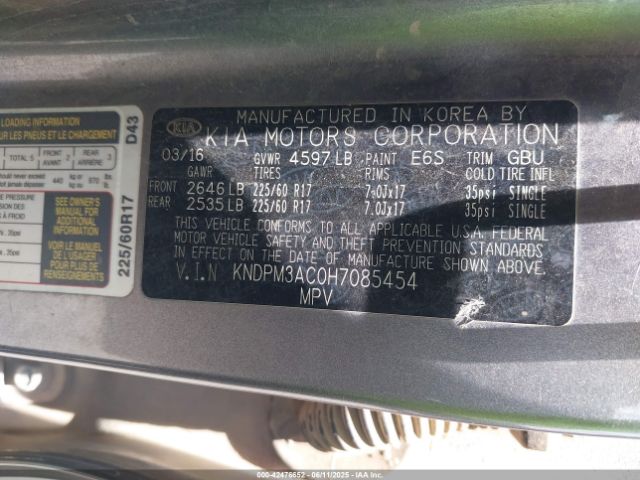 KNDPM3AC0H7085454 KIA Sportage Lx