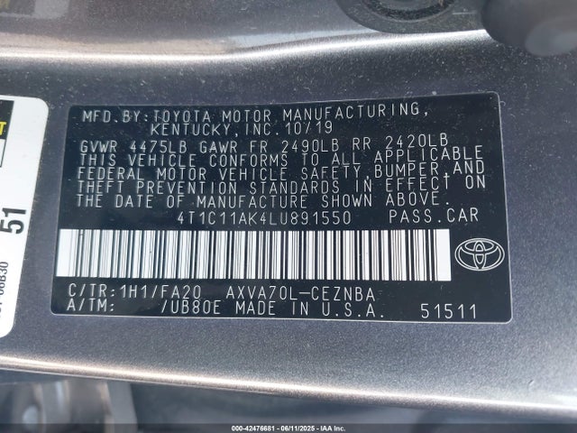 4T1C11AK4LU891550 Toyota a25a-fks