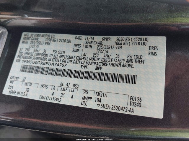 1FMCU0GX8FUA74767 Ford 2015