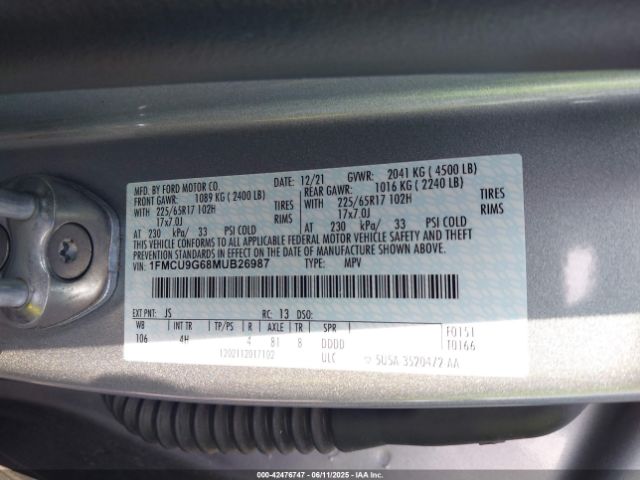 2021 FORD ESCAPE 1FMCU9G68MUB26987 Photo 8
