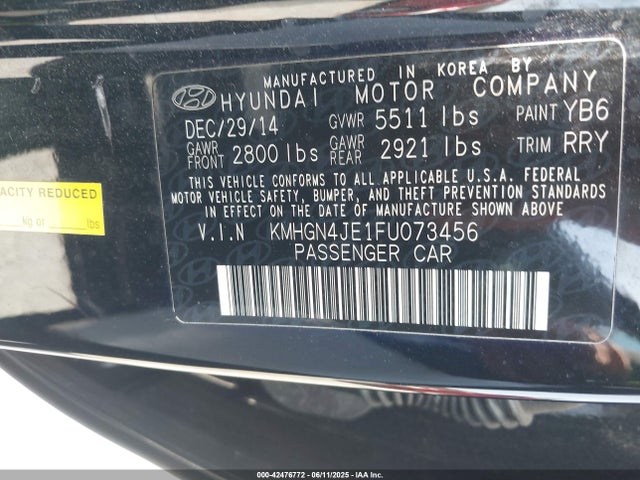 KMHGN4JE1FU073456 Hyundai gasoline 3.8 dohc mpi lambda