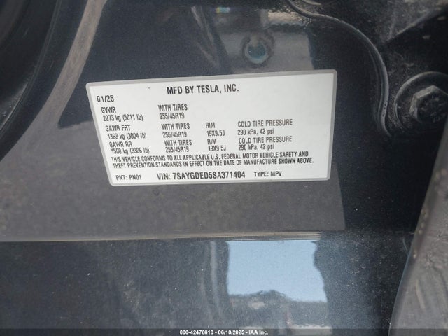 2025 TESLA MODEL Y 7SAYGDED5SA371404 Photo 8