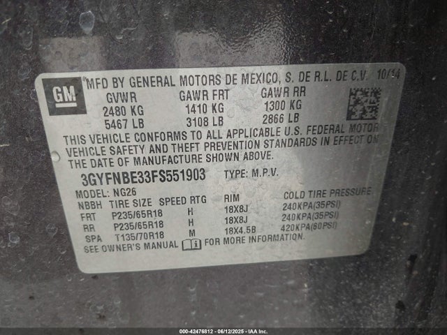 2015 CADILLAC SRX 3GYFNBE33FS551903 Photo 8