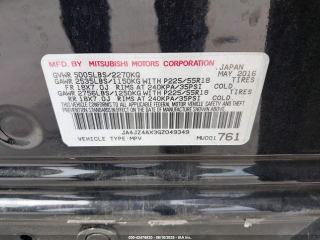 2016 MITSUBISHI OUTLANDER JA4JZ4AX3GZ049349 Photo 8